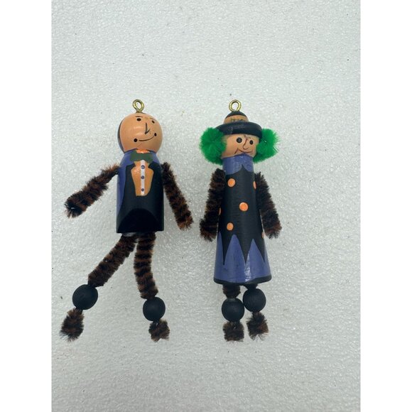 Vintage Department 56 Set of Two Halloween Ornaments Wood and Pipe Cleaners - Picture 1 of 6